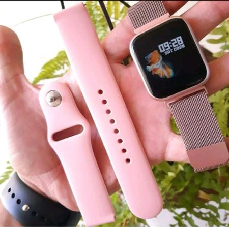 Relógio Lançamento Smart Watch P80 com 2 Pulseiras Rosa - ZION STORE RJ