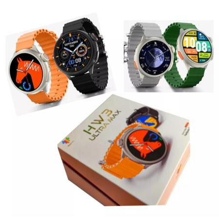 Relogio Digital Masculino Smart Watch Redondo Hw3 Max Brinde