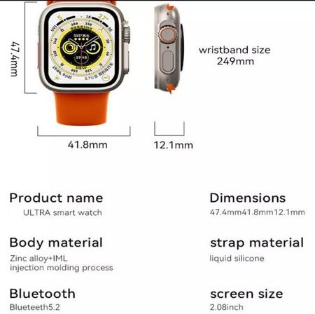 Imagem de Relógio Smartwatch Ultra 8 Série 8 Watch8 Esportivo Nfc 1.91 Tela Amoled Touch Screen