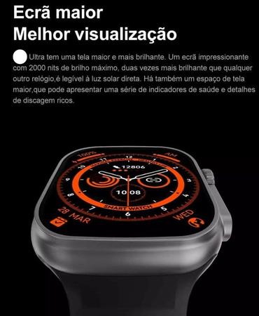 Imagem de Relógio Smartwatch Ultra 8 Série 8 Watch8 Esportivo Nfc 1.91 Tela Amoled Touch Screen
