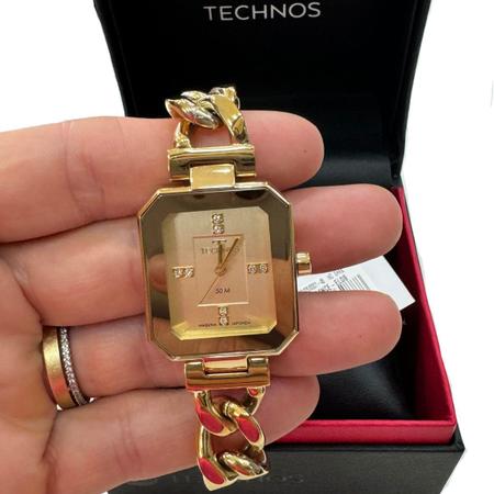 Imagem de Relógio Technos Feminino Elos Dourado Quadrado com Strass
