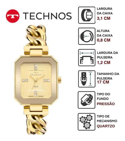 Imagem de Relógio Technos Feminino Elos Dourado Quadrado com Strass