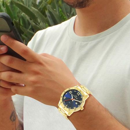 Imagem de Relógio Technos Masculino Dourado Preto Prova d'água com garantia de 1 ano com carteira