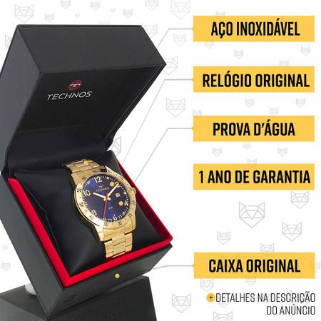 Imagem de Relógio Technos Masculino Dourado Preto Prova d'água com garantia de 1 ano com carteira