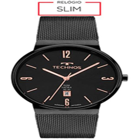 Imagem de Relógio Technos Masculino Slim Preto Safira 4,0cm 5atm