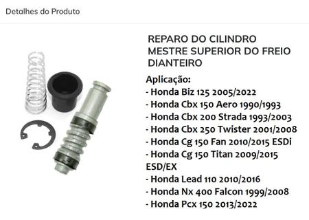 Cilindro Mestre freio honda cbx 200 strada 1993 em Promoção na