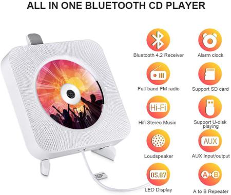 Imagem de Reprodutor de CD Bluetooth Portátil com Montagem em Pares