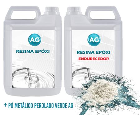 Imagem de Resina Epóxi 1KG + Pó Metálico Perolado Verde AG