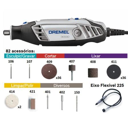 Micro Retífica Dremel 3000, 82 acessórios