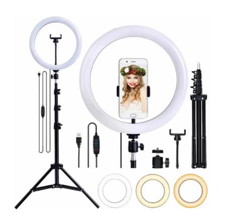 Imagem de Ring Light 10" 26cm com Suporte Celular Kit Youtuber Podcast Profissional + Controle Bluetooth