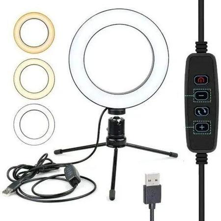 Imagem de Ring light 6 polegadas com tripé de mesa usb 16cm + suporte para smartphone - Xtrad