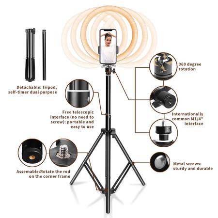 Imagem de Ring Light AIXPI 10 com suporte de tripé estendido de 67 cm e suporte para telefone