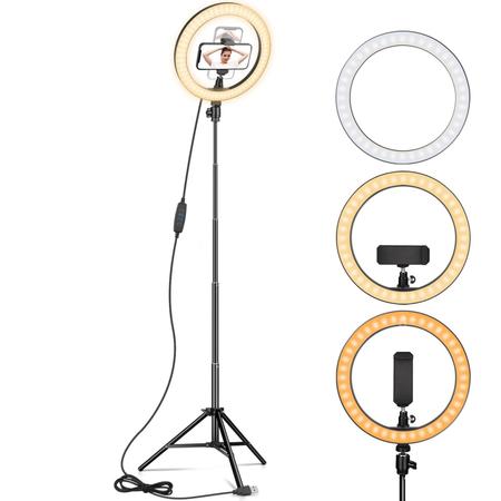 Imagem de Ring Light AIXPI 10 com suporte de tripé estendido de 67 cm e suporte para telefone