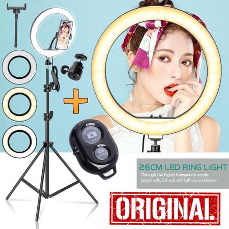 Imagem de Ring Light Completo Profissional Celular Suporte Tripé Luz Led Anel Iluminação 26cm Selfie Makeup Microfone + Bluetooth