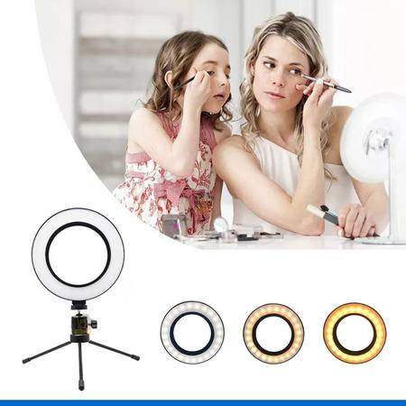 Imagem de Ring Light Iluminador Anel Luz 16cm 6 Polegadas Com Tripé e Suporte Celular