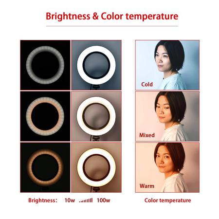 Imagem de Ring Light Iluminador Profissional Luz Led Flash 16cm 10 Polegadas Selfie Makeup Foto Vídeo Youtuber 3 Cores Tripé Mesa