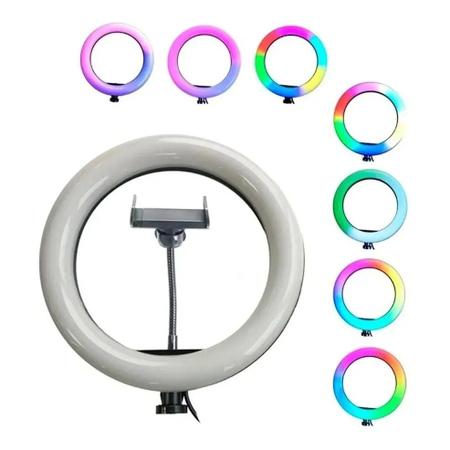 Imagem de Ring Light Rgb Colorida 26 Centimetros Led + Tripé 2.10 M