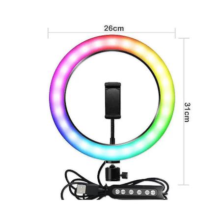 Imagem de Ring Ligth Anel Luz Led Rgb 30Cm 12 Pol + Tripé Suporte Cel