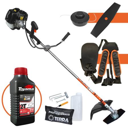Roçadeira Lateral Terra GRH-520 Á Gasolina 2 Tempos 2,5Hp 52cc Completa Com Lâmina de 2 Pontas, Carretel Nylon e Cinto Duplo + ÓLEO TOYAMA 2T Imagem de Roçadeira Lateral Terra GRH-520 Á Gasolina 2 Tempos 2,5Hp 52cc Completa Com Lâmina de 2 Pontas, Carretel Nylon e Cinto Duplo + ÓLEO TOYAMA 2T