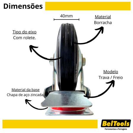 Imagem de Rodízio Giratório de Borracha c/ Trava 6 Pol 160mm Beltools