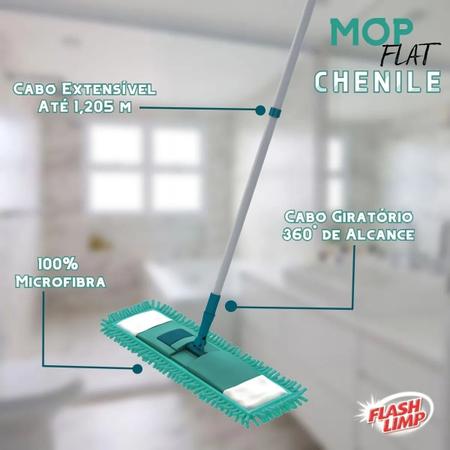 Imagem de Rodo Esfregão Mop Flat Chenile Microfibra + 3 Refil Extra