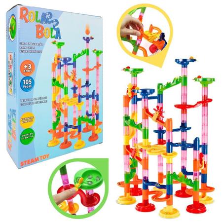 Rola Bola Brinquedo Blocos de Montar Infantil Torre 105 Pçs