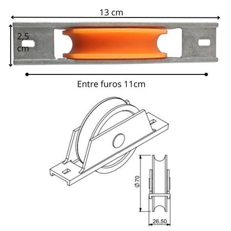 Imagem de Roldana portao 60 / 70mm nylon em "u" meia cana  alumifix