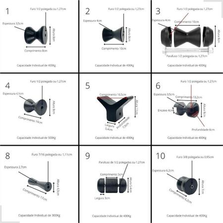 Imagem de Rolete Borracha Roldana Guarnição Parafuso Carreta Reboque/Barco/Lancha/Jet Ski