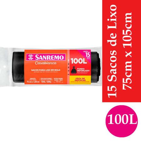 Imagem de Rolo 15 Sacos de lixo plástico super resistente capacidade 100 litros escritório consultório Sanremo