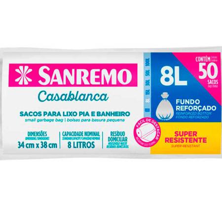 Imagem de Rolo com 50 Saco de lixo banheiro cozinha pia fundo reforçado capacidade 8 litros higiênico Sanremo