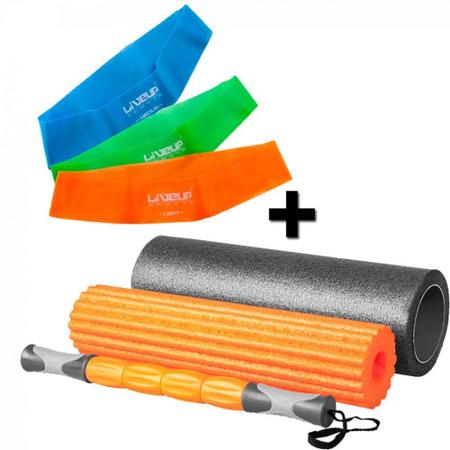 Imagem de Rolo de Pilates 3 em 1 Fit Roll Foam + 3 Mini Band Tensao Leve + Media + Forte  Liveup Sports 