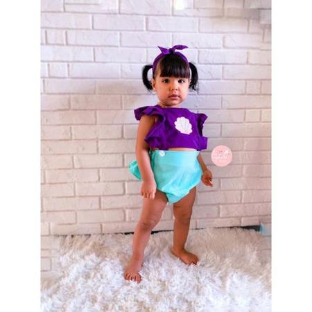 Romper body ariel pequena sereia fundo do mar pérola baby salopete fantasia  vestido infantil bebê festa - Escorrega o Preço