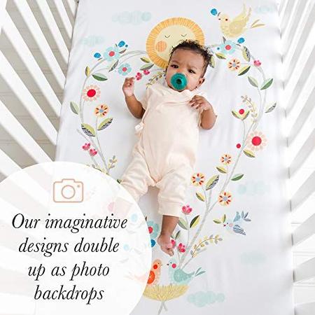 Imagem de Rookie Humans Floral Cotton Sateen Crib Sheets: Love Blooms, Berço Moderno Nursery Bedding, Lençóis de Colchão Equipados com um Design de Coração para Meninos e Meninas, Tamanho Padrão (52 "x 28")