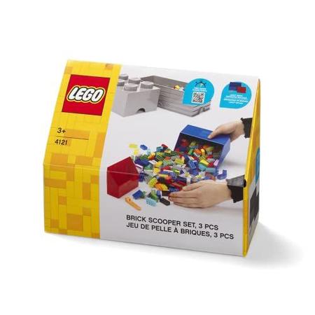 Imagem de Room Copenhagen LEGO Brick Scooper Set - Limpeza fácil para blocos de construção e outros brinquedos - 1 grande colher azul brilhante 7,63 x 5,19 polegadas e 1 pequena colher vermelha brilhante 5,07 x 3,46 polegadas - Inclui separador de tijolos