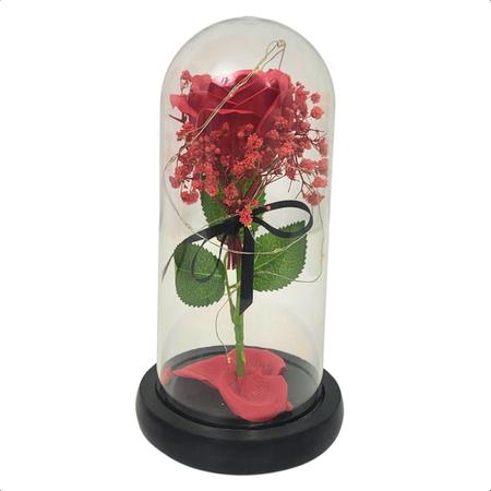 Imagem de Rosa em Cupula Flor Redoma c/ Led Domo Bela e a Fera Grande