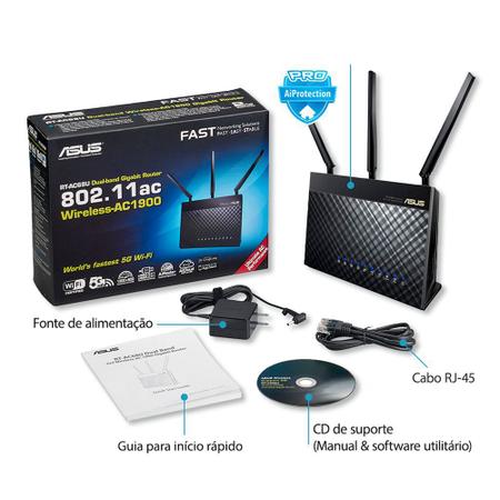 Imagem de Roteador Gamer Wireless ASUS RT-AC68U, AC1900Mbps, Dual band, AiMesh, 3 Antenas, USB 3.0, DualCore, Rede Gigabit, AiRadar, Preto