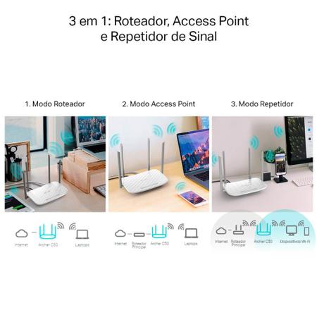 Imagem de Roteador TP-Link Archer C50W Wisp Preset AC1200 Dual Band 4 Antenas (V. 6.8)