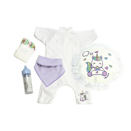 Roupa boneca reborn macacao unicornio laco de fita