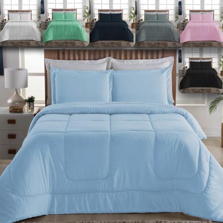 Imagem de Roupa Cama Kit Edredom Joyce Micropercal 400 Fios Cama Casal Queen Liso 3pcs Toque Acetinado Macio