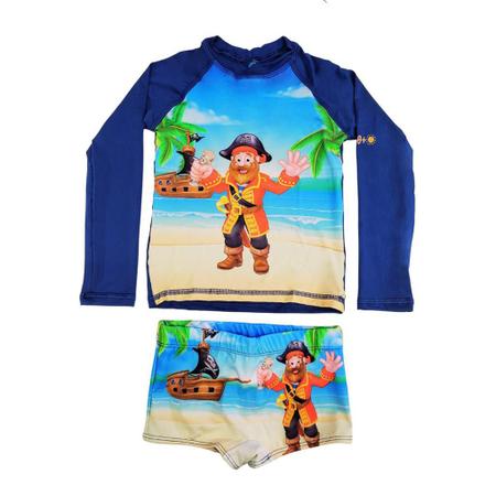 Imagem de Roupa de Banho Infantil Sunga e Camiseta Térmica Proteção Fator UV50+