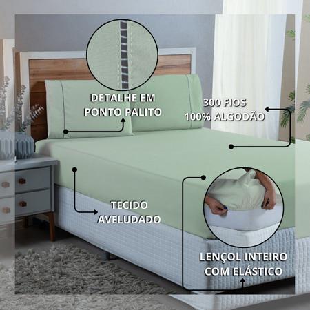 Imagem de Roupa de Cama Solteiro com Elástico Fronha Ponto Palito 2 Peças 300 Fios 100% Algodão