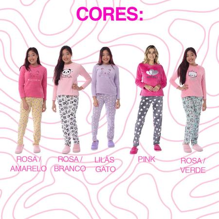 Imagem de Roupa De Dormir Juvenil Pijama De Frio Feminino Quentinho