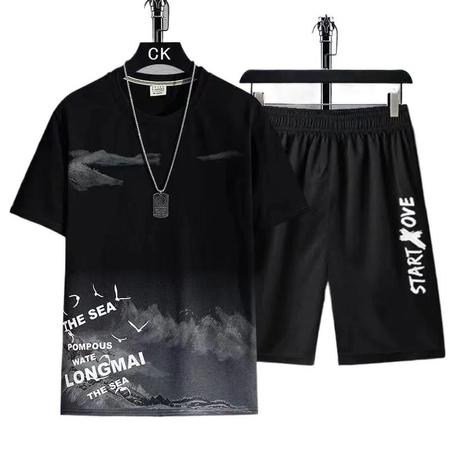 Imagem de Roupa De Ginástica Casual De Verão Masculina Manga Curta Camiseta Shorts Conjunto De Agasalhos Da