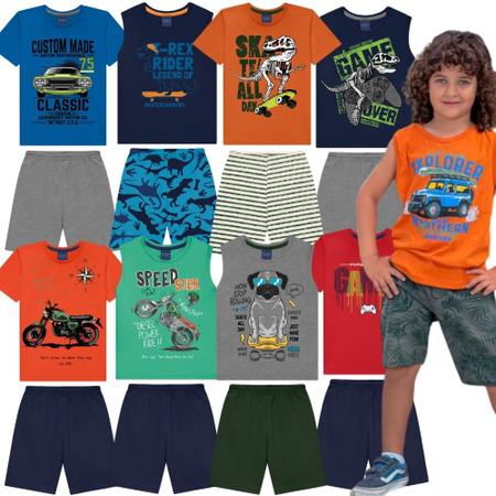 Imagem de Roupa de Verão Infantil Masculina Menino Kit 5 Conjuntos de Camisetas ou Regatas e Bermudas Shorts