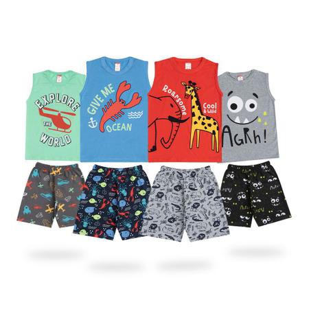 Roupa Infantil Kit 4 Conjuntos c Short Moletinho Estampado
