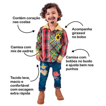 Vestido Caipira Junino Amarelo Girassol Xadrez Infantil - SACOLA DO BEBÊ