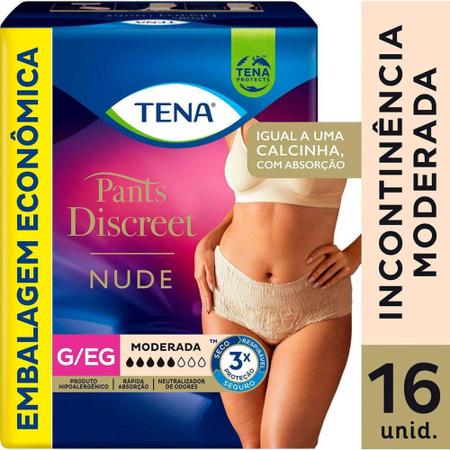 Imagem de Roupa Íntima Descartável Tena Pants Discreet Nude Tamanho G/EG com 16 Unidades