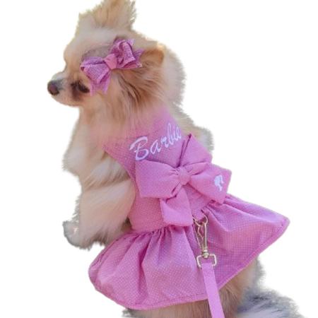 Imagem de roupa para cachorro vestido pet coleira com guia rosa barbie