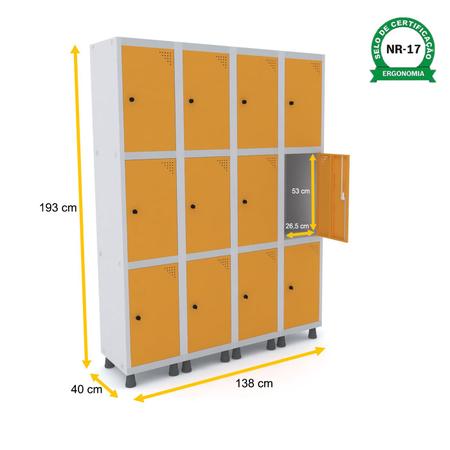 Imagem de Roupeiro de aço 4m 12 portas pitão pandin - cinza/laranja