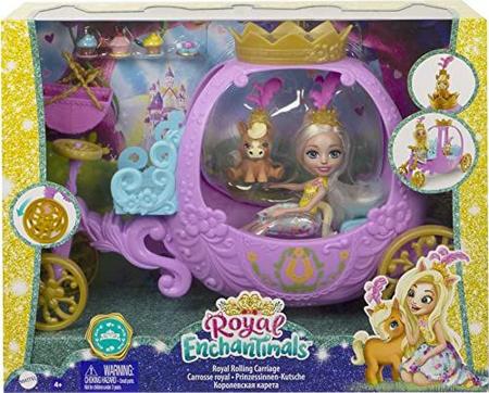 Imagem de Royal Enchantimals Royal Rolling Carriage Playset (8.09-in) com Peola Pony Doll (6-in) & Petite Animal Friend Figure, 7 Acessórios e Rodas que Rolam, Grande Presente para Crianças de 3 a 8 Anos